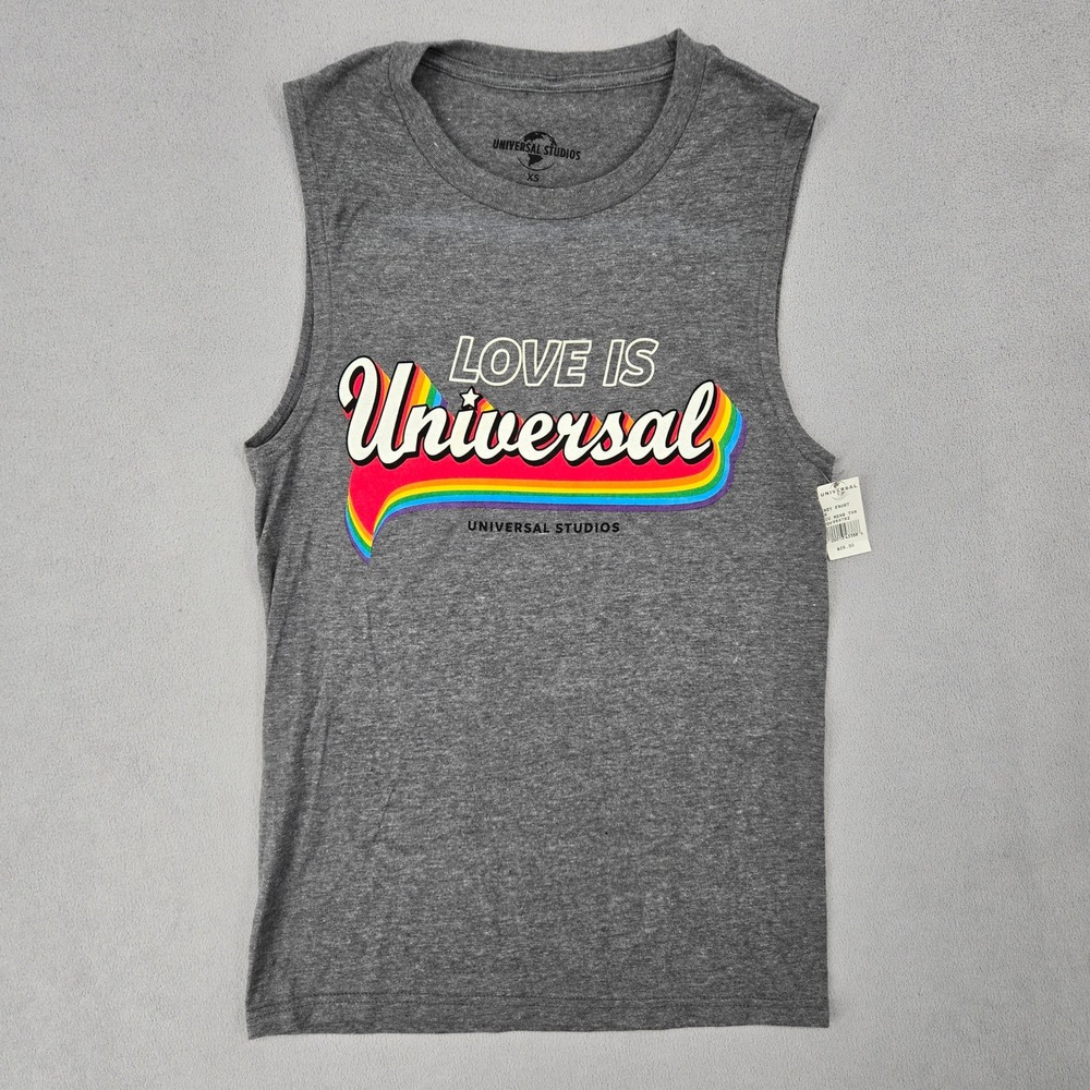 Universal Studios NWT XS Gray Frost Tank Top PRIDE Rainbow Love Is Universal